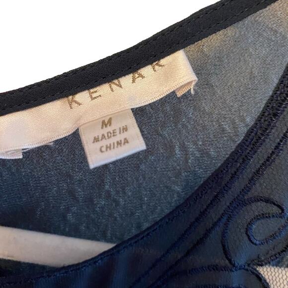 Kenar Navy Blue Sleeveless Sheer Round Neck Embroidered Blouse Size M - Picture 5 of 7